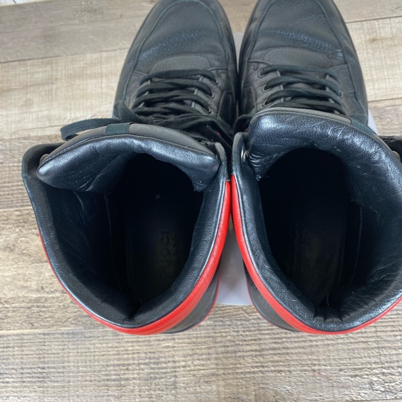 Gucci Authentic Black/Red Leather Praga Karibu High Top Sneakers Size 11.5 G - Picture 11 of 14